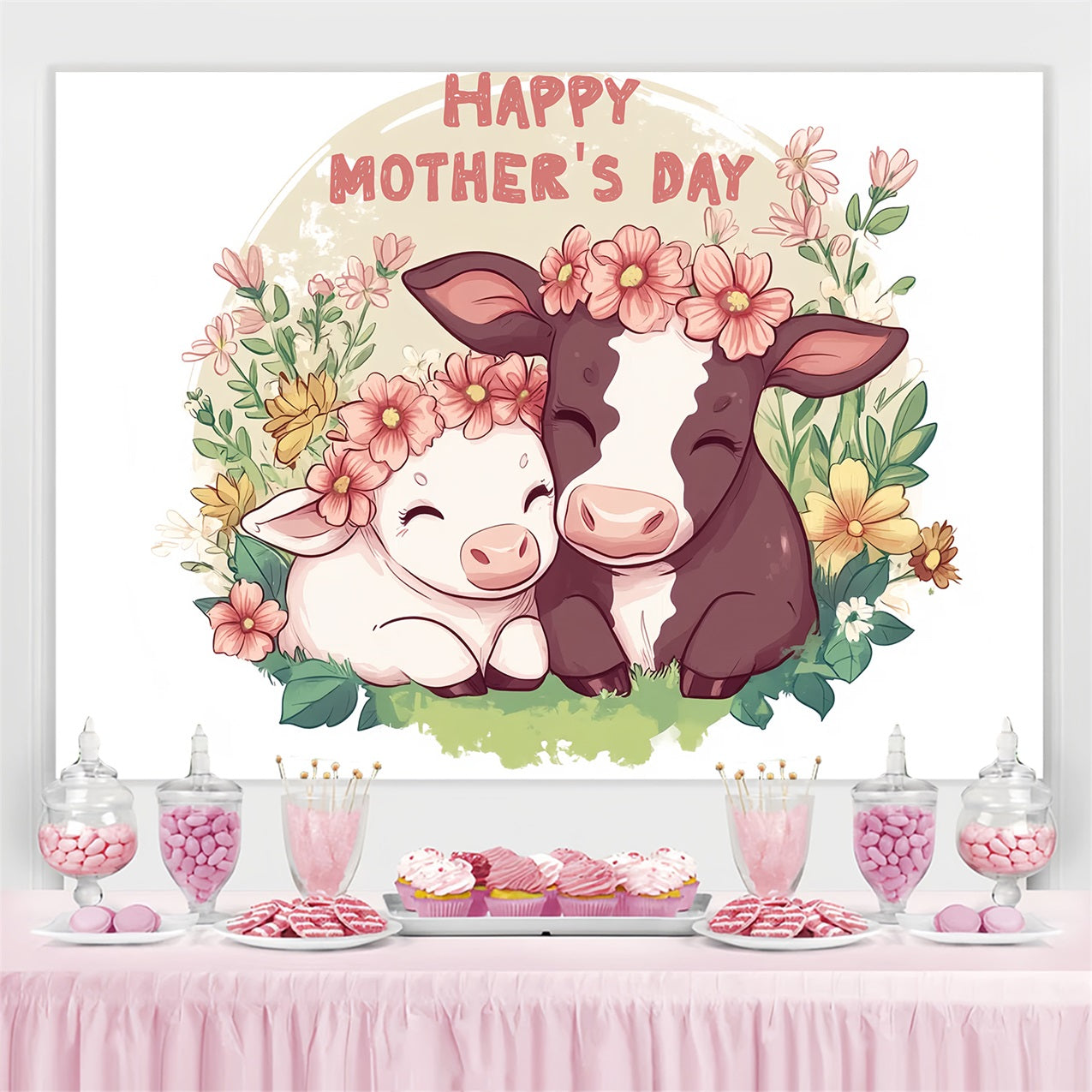 Mothers Day Backdrops Cows Floral Celebration Custom Backdrop CSH-136