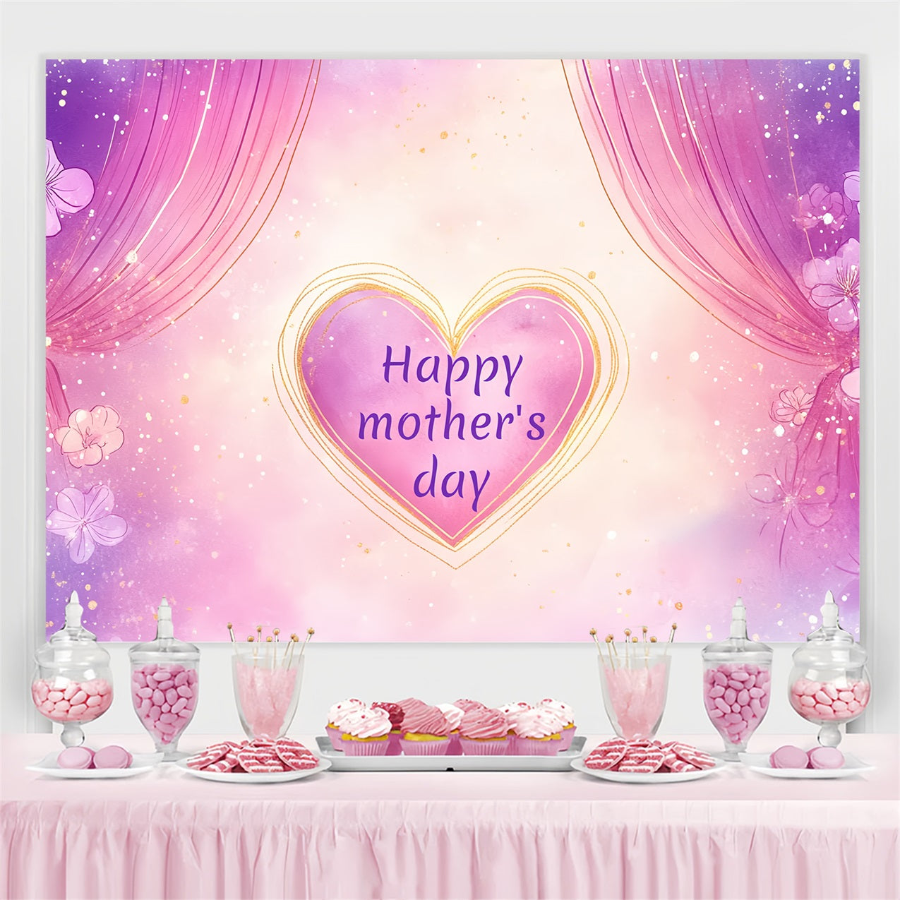 Mothers Day Photo Backdrop Purple Heart Glow Personalised Backdrop CSH-138