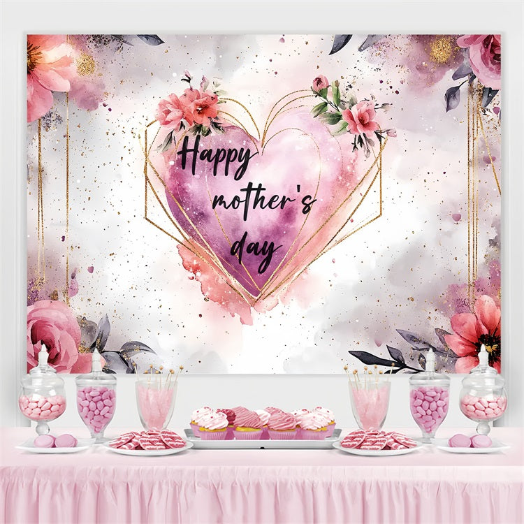 Mothers Day Backdrops Gold Heart Floral Personalized Backdrop CSH-139