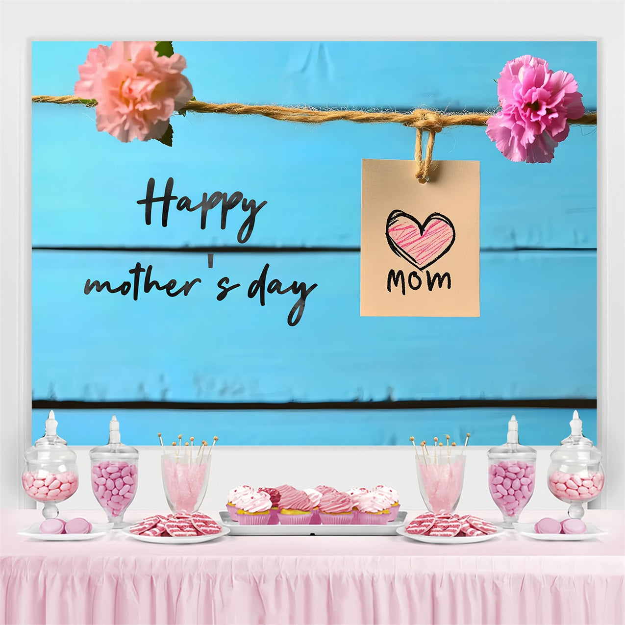 Mothers Day Backdrops Blue Wooden Flower Personalized Backdrop CSH-143