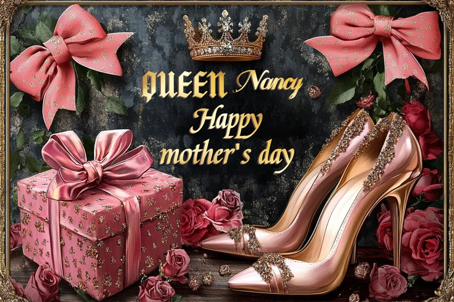Mother's Day Photo Backdrops Crown Roses Shoes Personalized Backdrop CSH-147