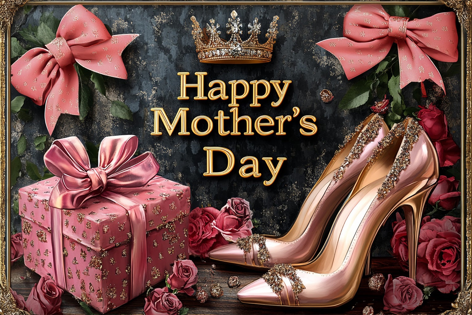 Mother's Day Photo Backdrops Crown Roses Shoes Personalized Backdrop CSH-147
