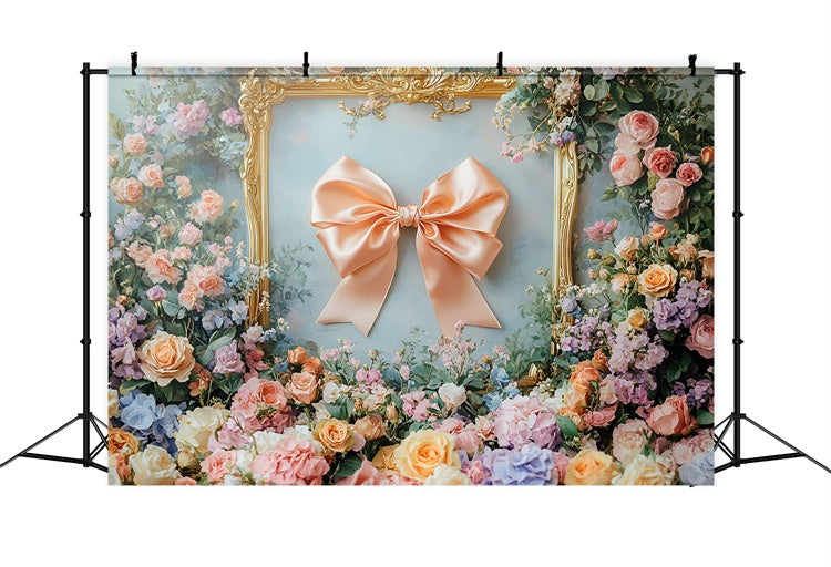 Flower Wall Backdrop Dreamy Floral Silk Bow Framed Backdrop CSH2-217