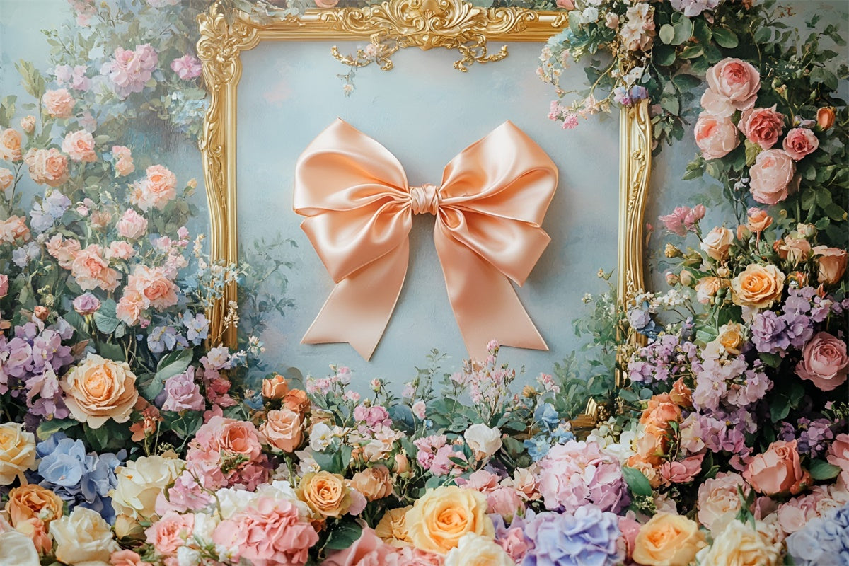 Flower Wall Backdrop Dreamy Floral Silk Bow Framed Backdrop CSH2-217