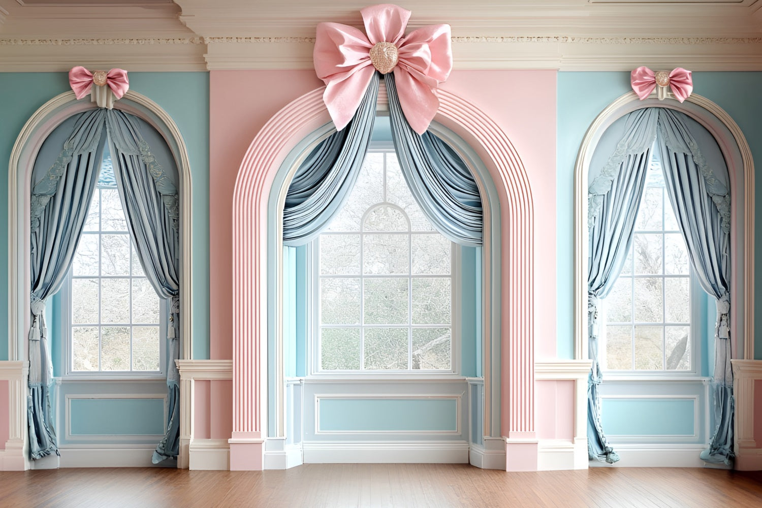 Vintage Wall Backdrop Elegant Archway Satin Bows Backdrop CSH2-218
