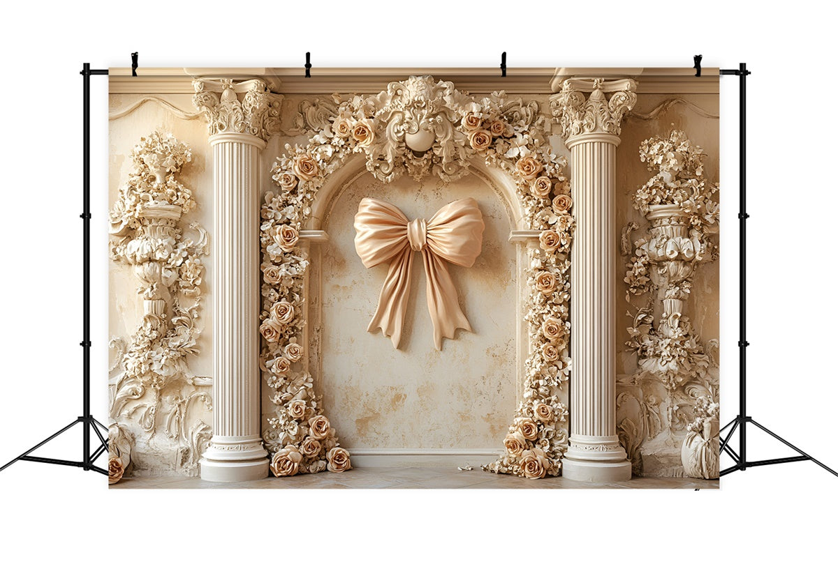 Flower Wall Backdrop Romantic Ivory Rose Arch Bow Backdrop CSH2-219