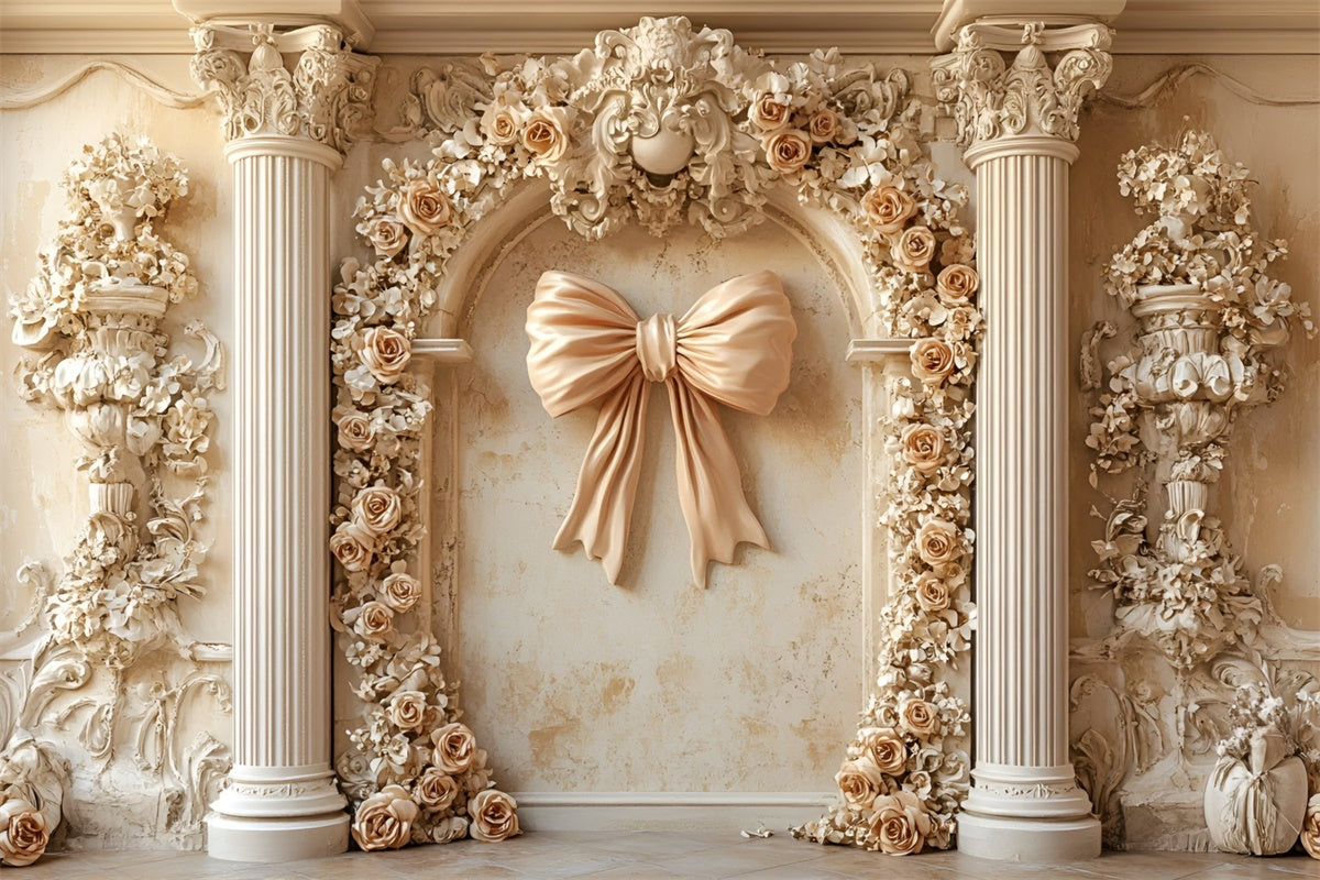 Flower Wall Backdrop Romantic Ivory Rose Arch Bow Backdrop CSH2-219