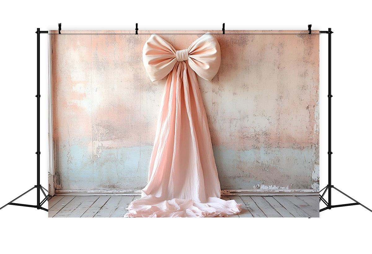 Vintage Wall Backdrop Soft Blush Satin Bow Draped Backdrop CSH2-221