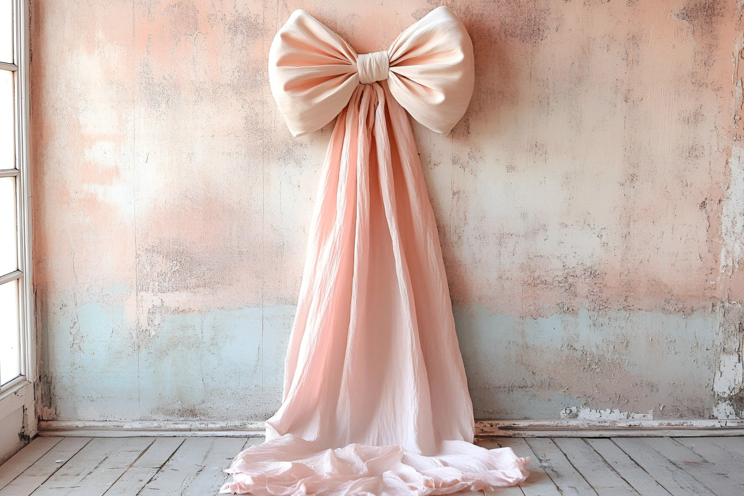 Vintage Wall Backdrop Soft Blush Satin Bow Draped Backdrop CSH2-221
