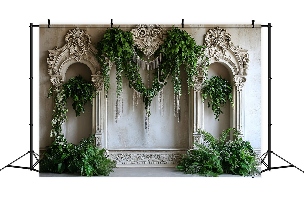 Vintage Wall Backdrop Greenery Draped Vintage Arch Backdrop CSH2-225