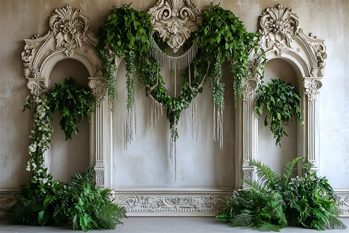 Vintage Wall Backdrop Greenery Draped Vintage Arch Backdrop CSH2-225