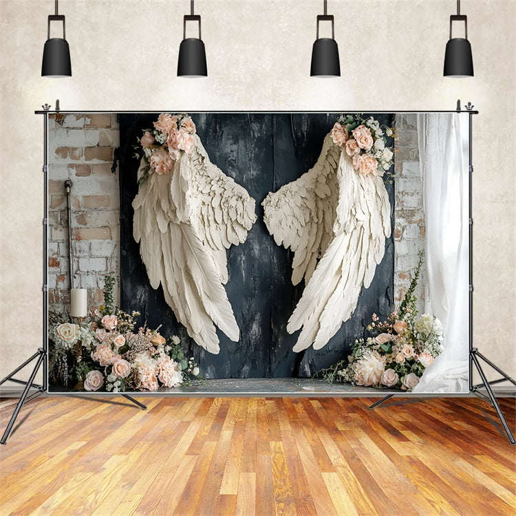 Vintage Wall Backdrop Delicate Rose White Wings Backdrop CSH2-227
