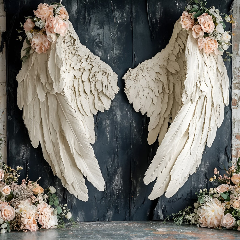 Vintage Wall Backdrop Delicate Rose White Wings Backdrop CSH2-227