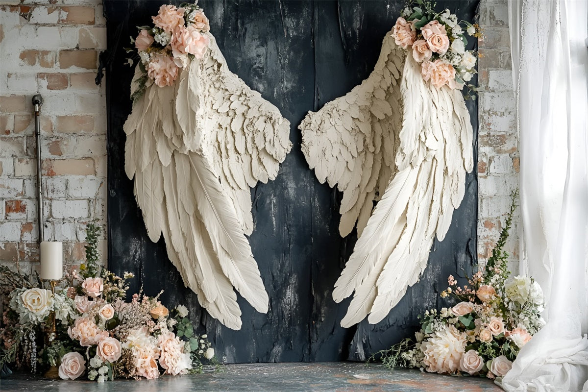 Vintage Wall Backdrop Delicate Rose White Wings Backdrop CSH2-227