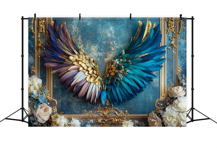 Vintage Wall Backdrop Opulent Peacock Wings Blue Backdrop CSH2-228