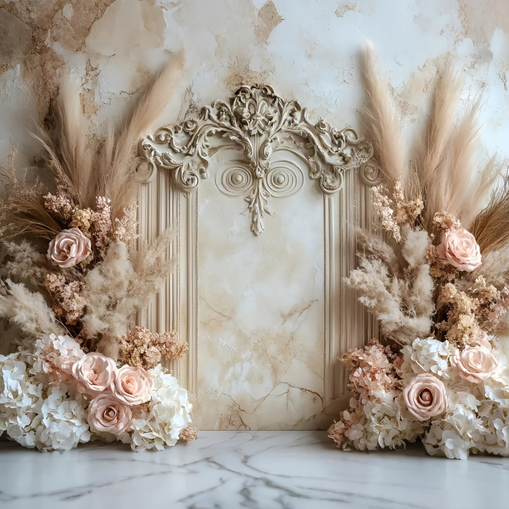 Flower Wall Backdrop Soft Rose Pampas Archway Backdrop CSH2-229