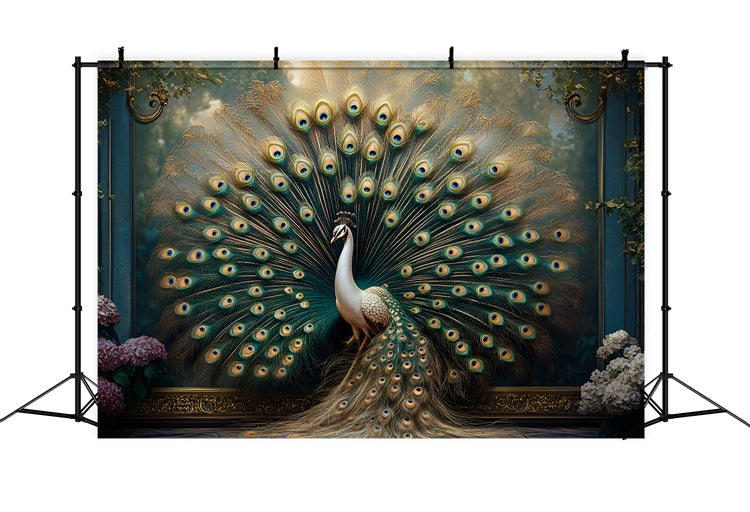 Vintage Wall Backdrop Stunning Peacock Feather Display Backdrop CSH2-231