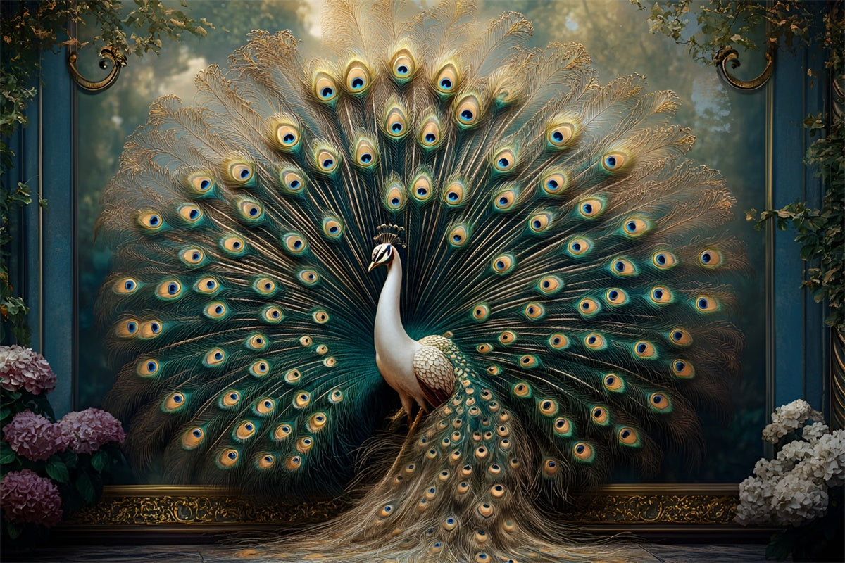 Vintage Wall Backdrop Stunning Peacock Feather Display Backdrop CSH2-231