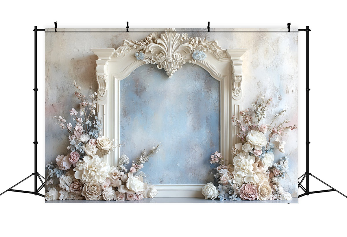 Flower Wall Backdrop Romantic Blue Floral Frame Backdrop CSH2-233
