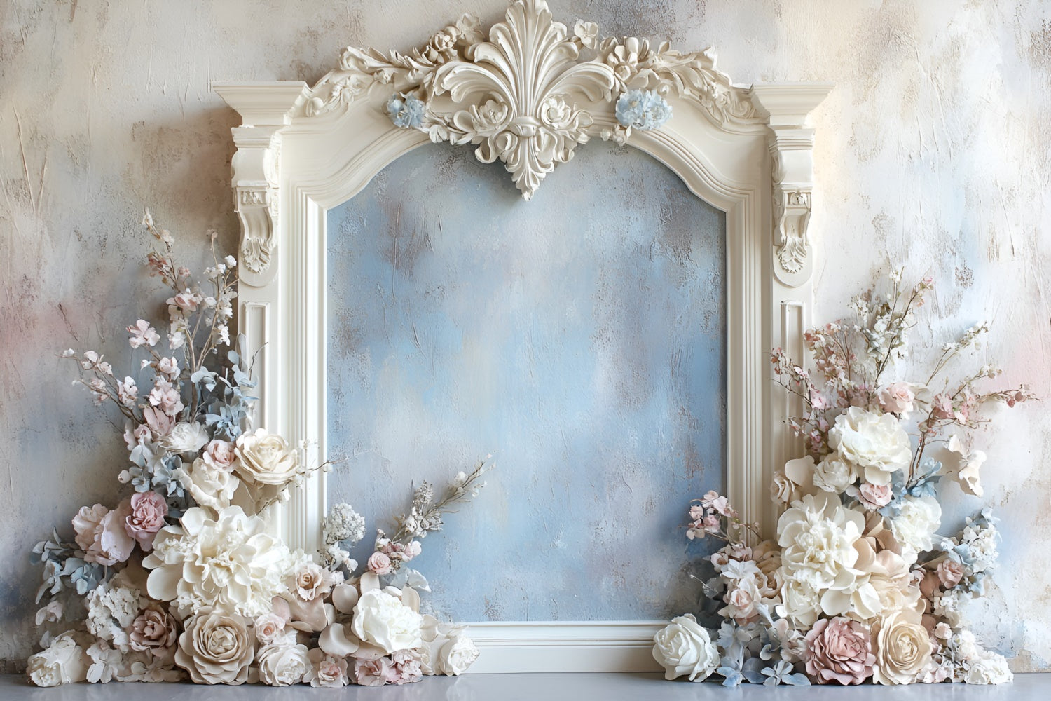 Flower Wall Backdrop Romantic Blue Floral Frame Backdrop CSH2-233