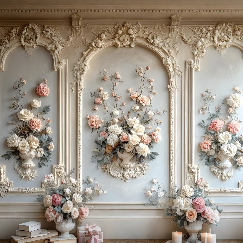 Flower Wall Backdrop Timeless Cream Floral Archway Backdrop CSH2-235