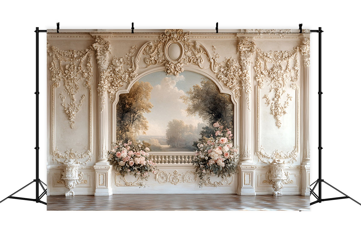 Flower Wall Backdrop Vintage Garden Floral Balcony Backdrop CSH2-236