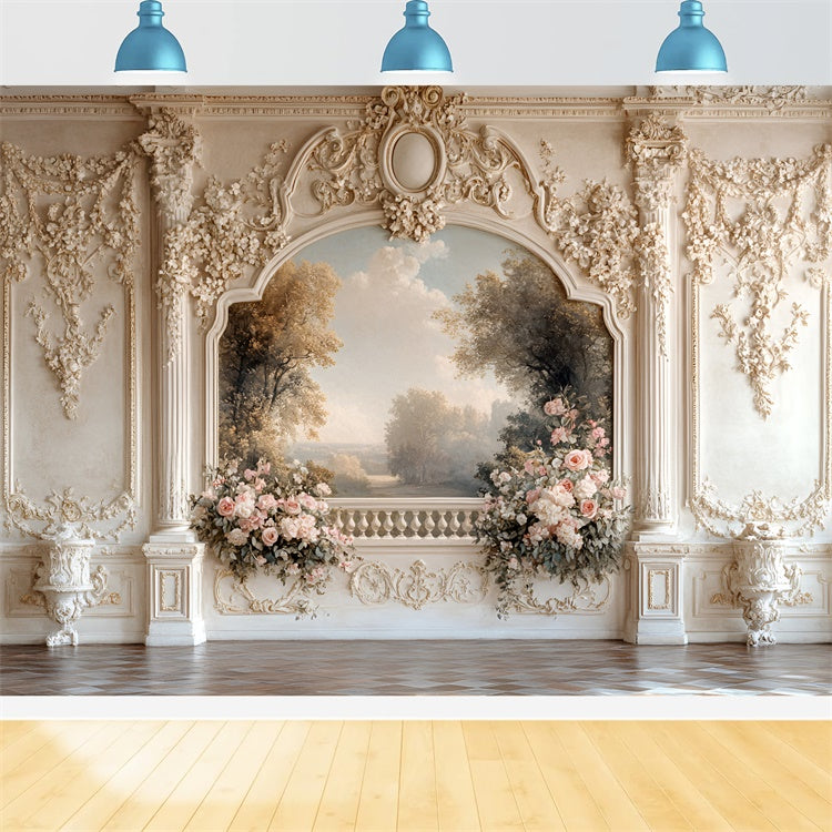 Flower Wall Backdrop Vintage Garden Floral Balcony Backdrop CSH2-236