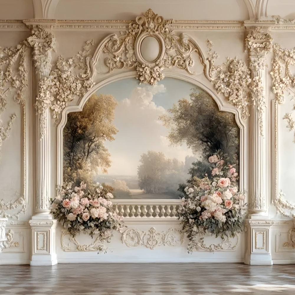 Flower Wall Backdrop Vintage Garden Floral Balcony Backdrop CSH2-236