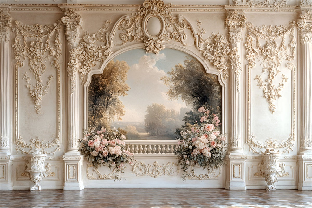 Flower Wall Backdrop Vintage Garden Floral Balcony Backdrop CSH2-236