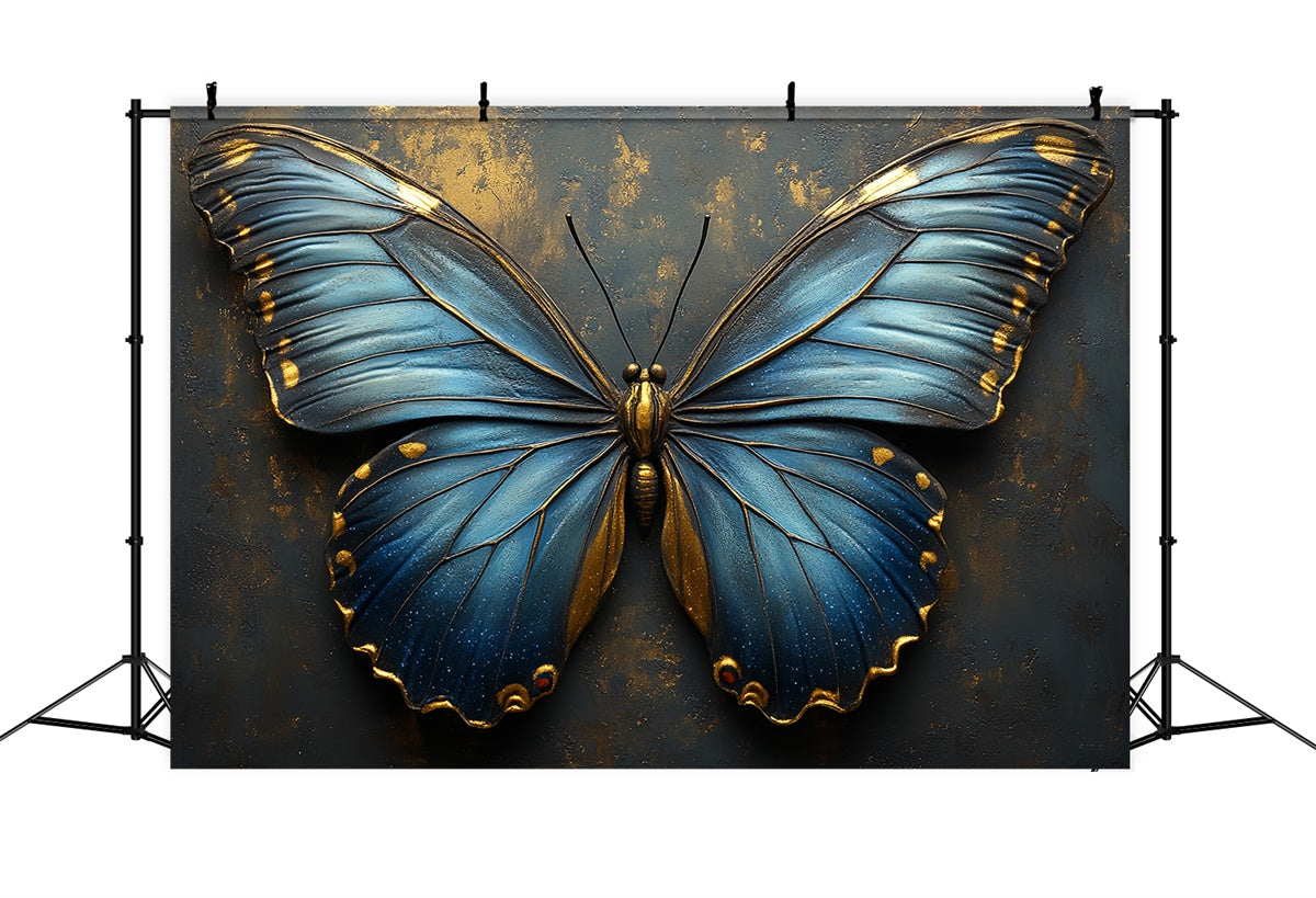 Vintage Wall Backdrop Vibrant Blue Butterfly Gold Backdrop CSH2-238