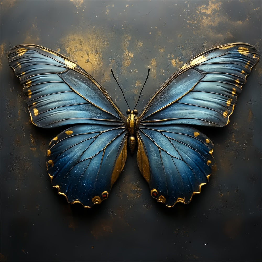 Vintage Wall Backdrop Vibrant Blue Butterfly Gold Backdrop CSH2-238
