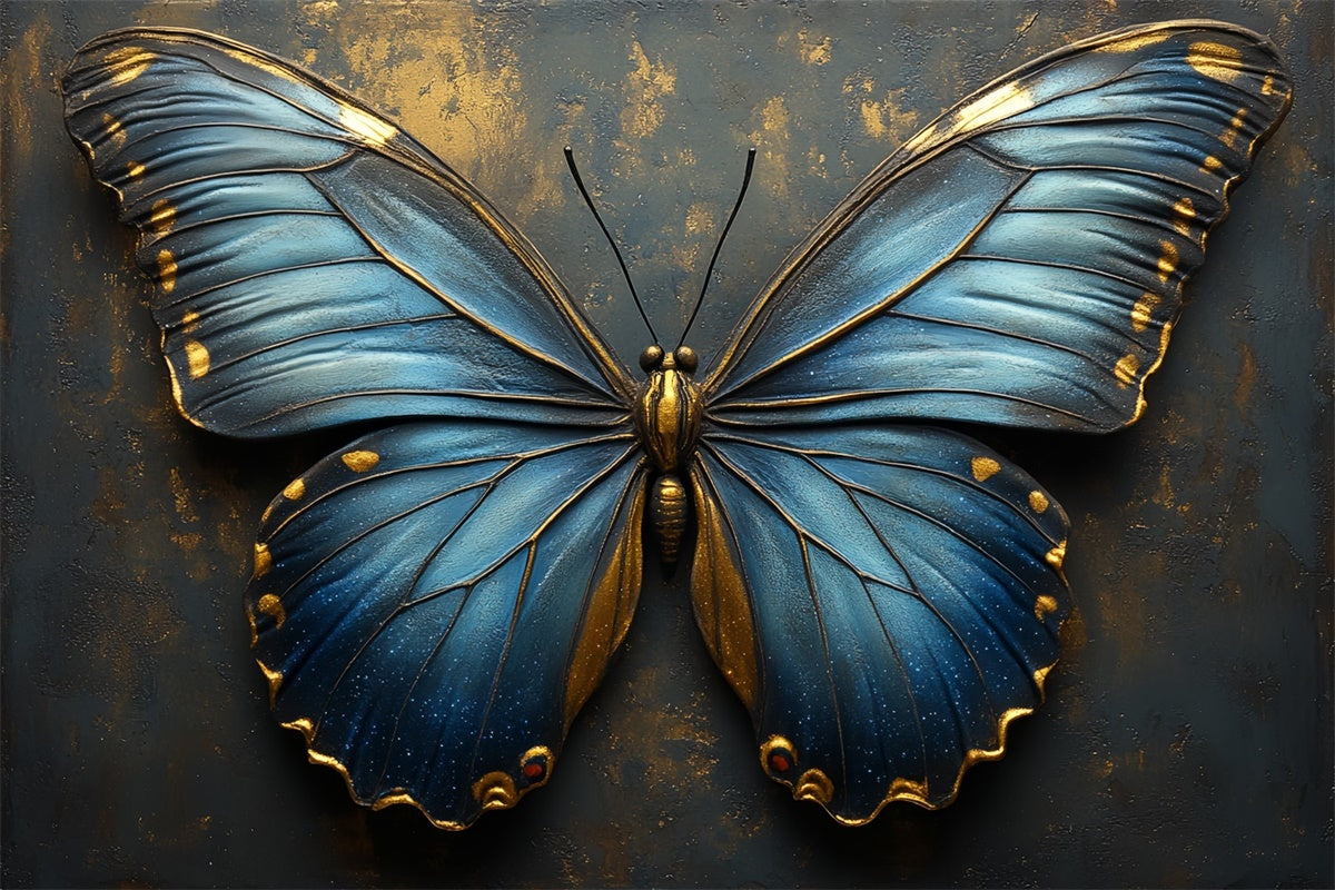 Vintage Wall Backdrop Vibrant Blue Butterfly Gold Backdrop CSH2-238