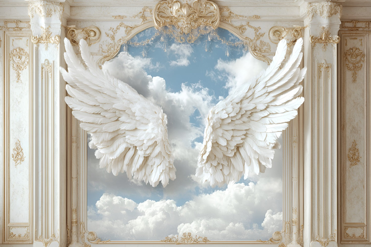 Vintage Wall Backdrop White Angel Wings Sky Backdrop CSH2-240