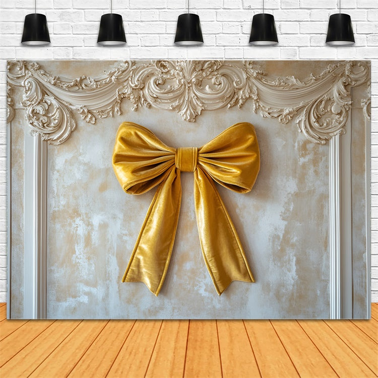 Vintage Wall Backdrop Luxurious Golden Satin Bow Backdrop CSH2-241