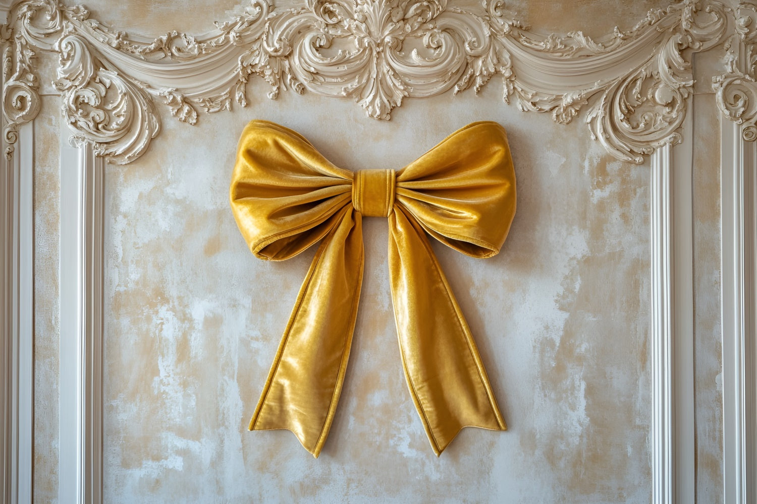 Vintage Wall Backdrop Luxurious Golden Satin Bow Backdrop CSH2-241