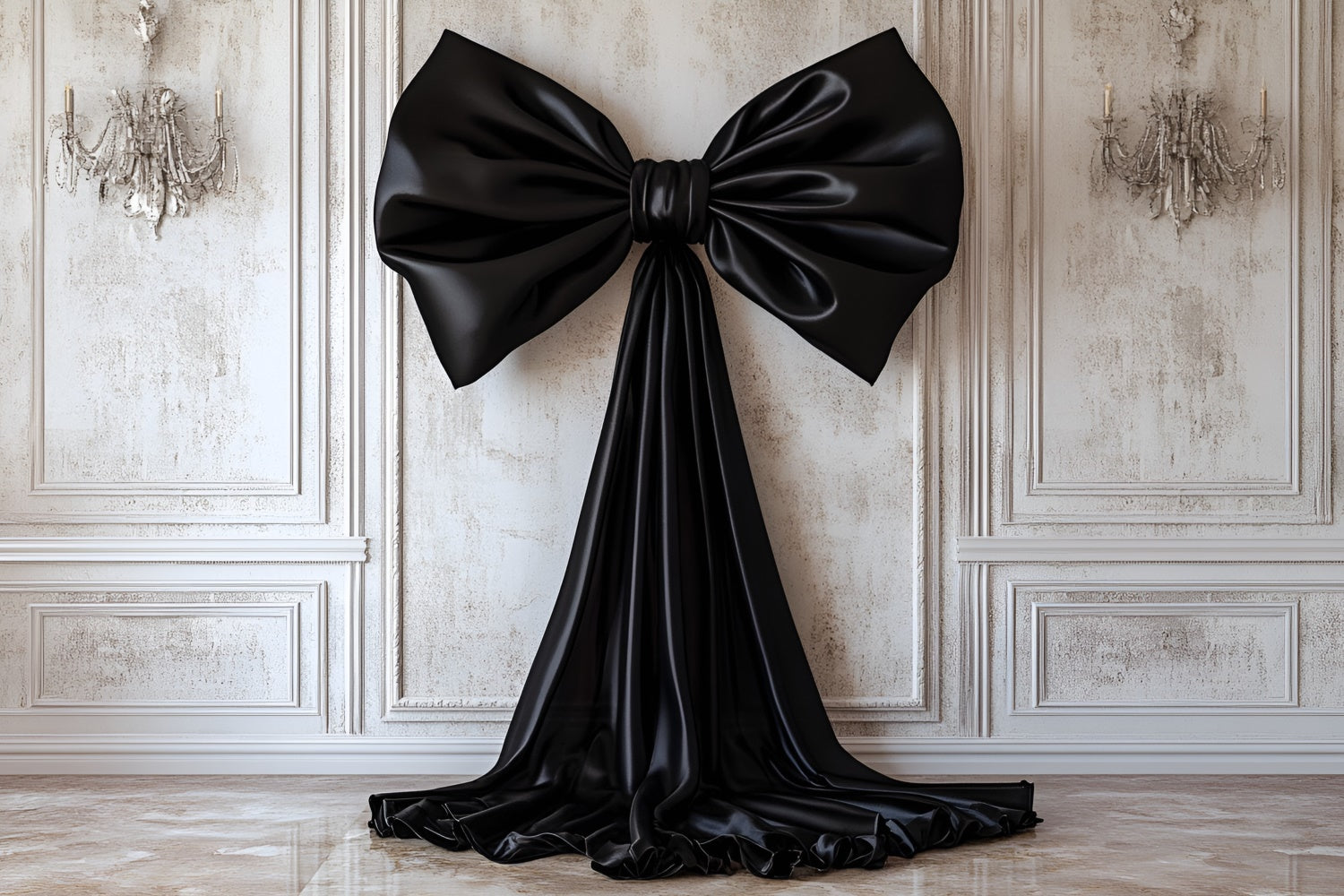 Vintage Wall Backdrop Elegant Black Satin Bow Backdrop CSH2-242
