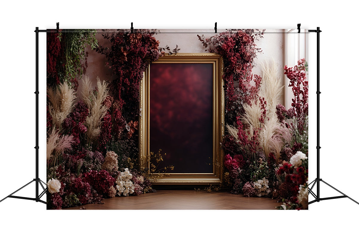 Flower Wall Backdrop Elegant Crimson Floral Frame Backdrop CSH2-243