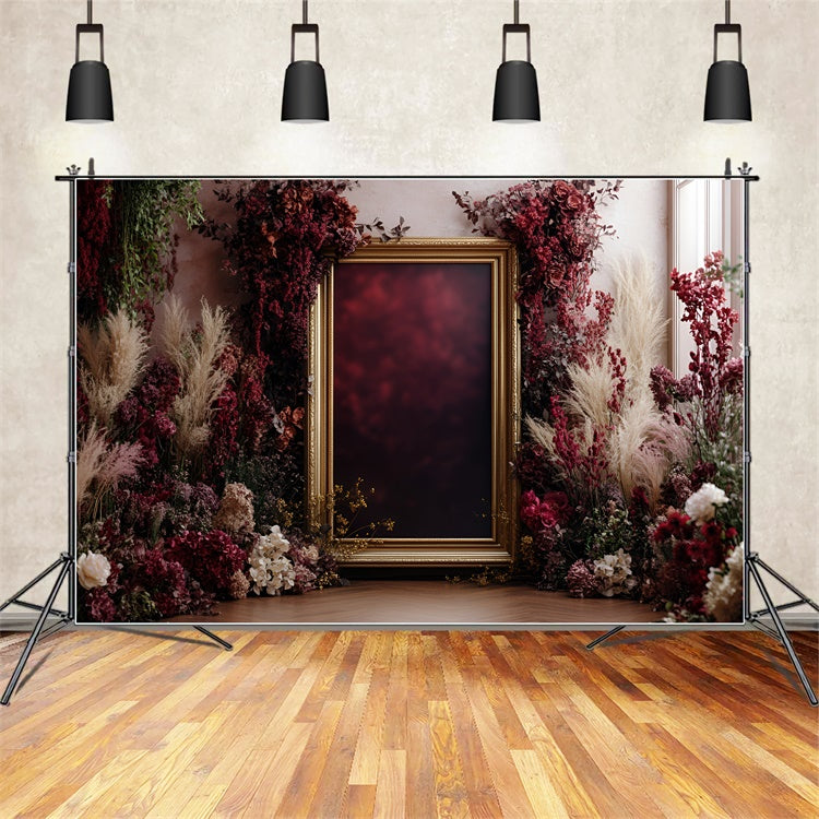 Flower Wall Backdrop Elegant Crimson Floral Frame Backdrop CSH2-243
