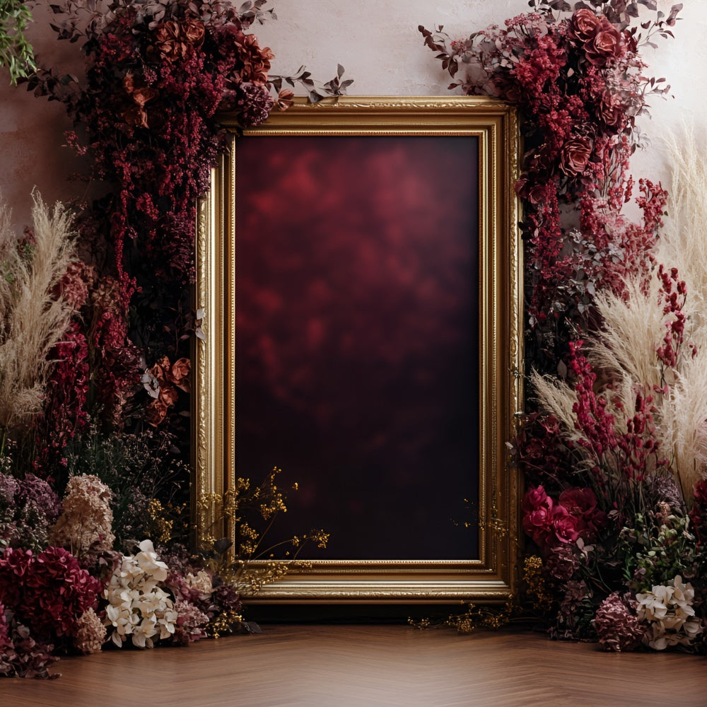 Flower Wall Backdrop Elegant Crimson Floral Frame Backdrop CSH2-243