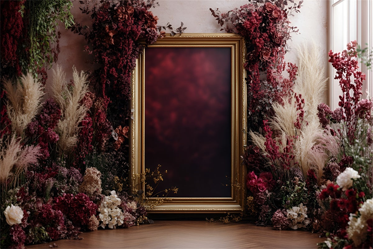 Flower Wall Backdrop Elegant Crimson Floral Frame Backdrop CSH2-243