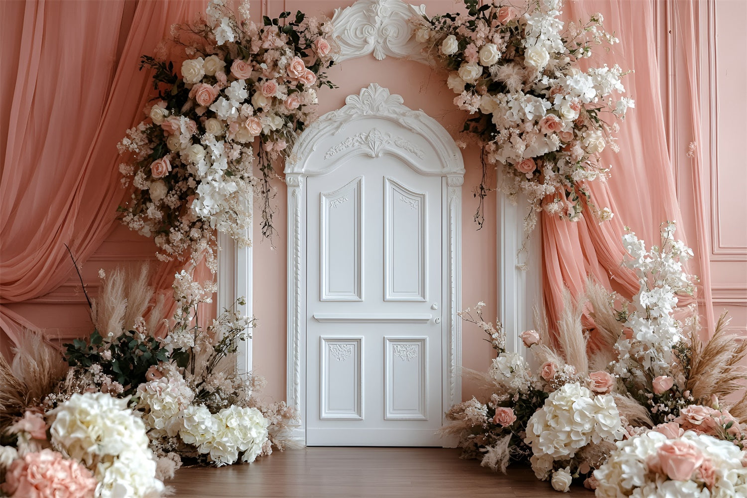 Flower Wall Backdrop Peach Floral Doorway Backdrop CSH2-244