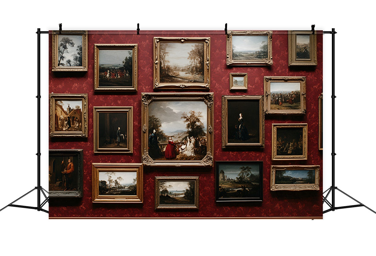 Red Wall Backdrop Vintage Art Frame Gallery Backdrop CSH2-246