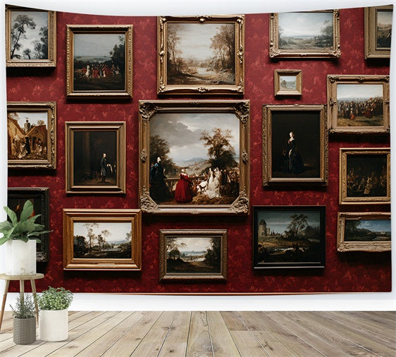 Red Wall Backdrop Vintage Art Frame Gallery Backdrop CSH2-246