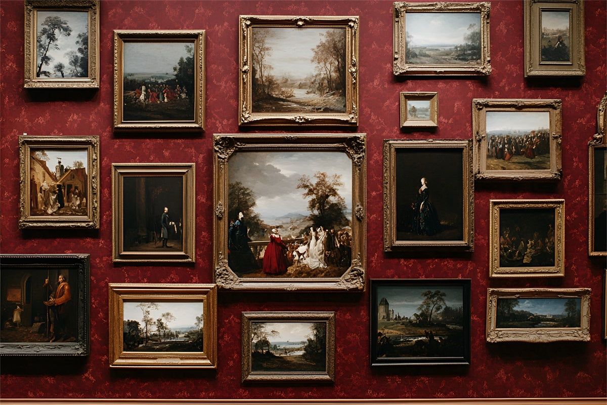 Red Wall Backdrop Vintage Art Frame Gallery Backdrop CSH2-246