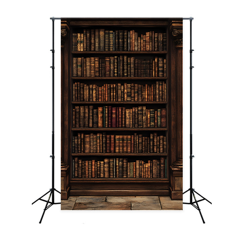 Vintage Wall Backdrop Dark Wood Library Backdrop CSH2-249