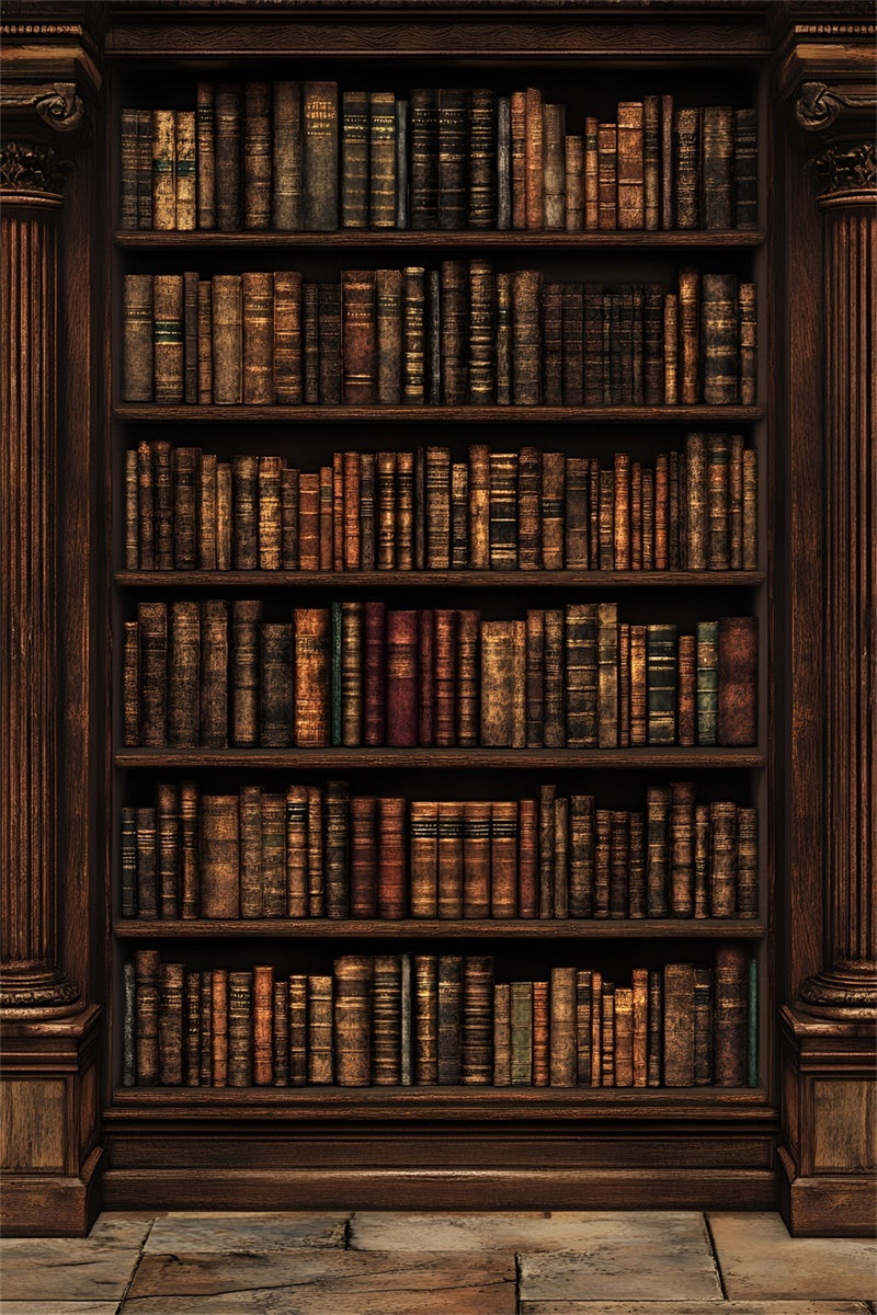 Vintage Wall Backdrop Dark Wood Library Backdrop CSH2-249