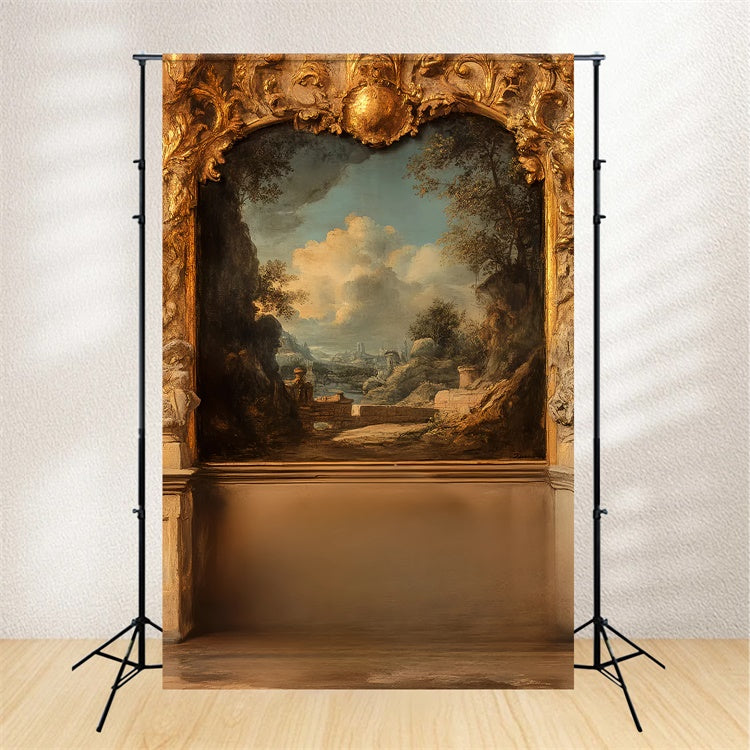 Vintage Wall Backdrop Golden Framed Rustic Landscape Backdrop CSH2-250