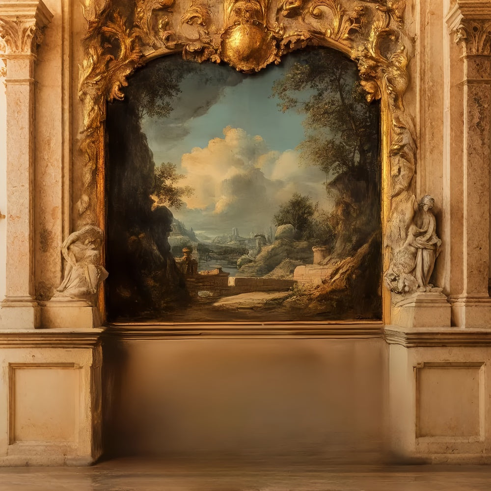Vintage Wall Backdrop Golden Framed Rustic Landscape Backdrop CSH2-250