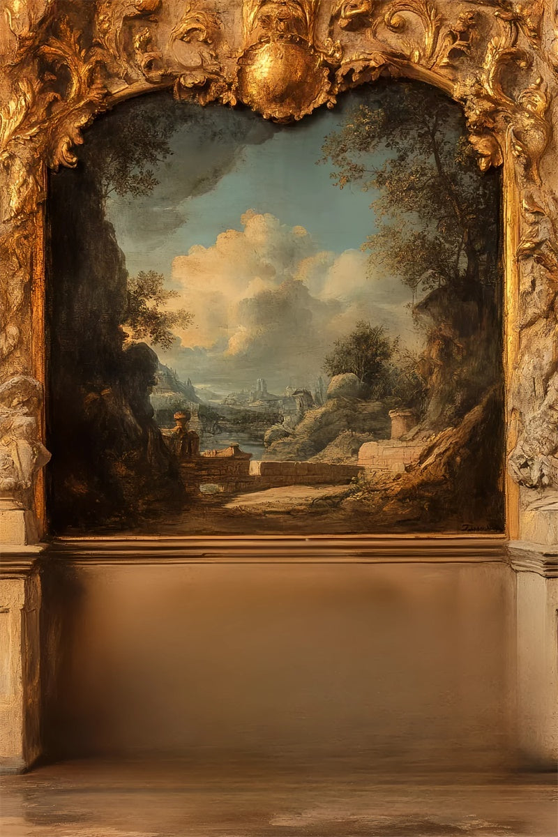 Vintage Wall Backdrop Golden Framed Rustic Landscape Backdrop CSH2-250