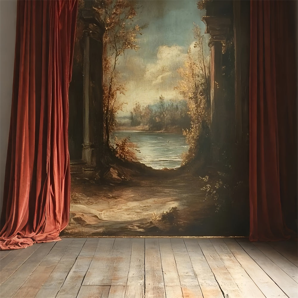 Vintage Wall Backdrop Antique Painted Landscape Framed Backdrop CSH2-251